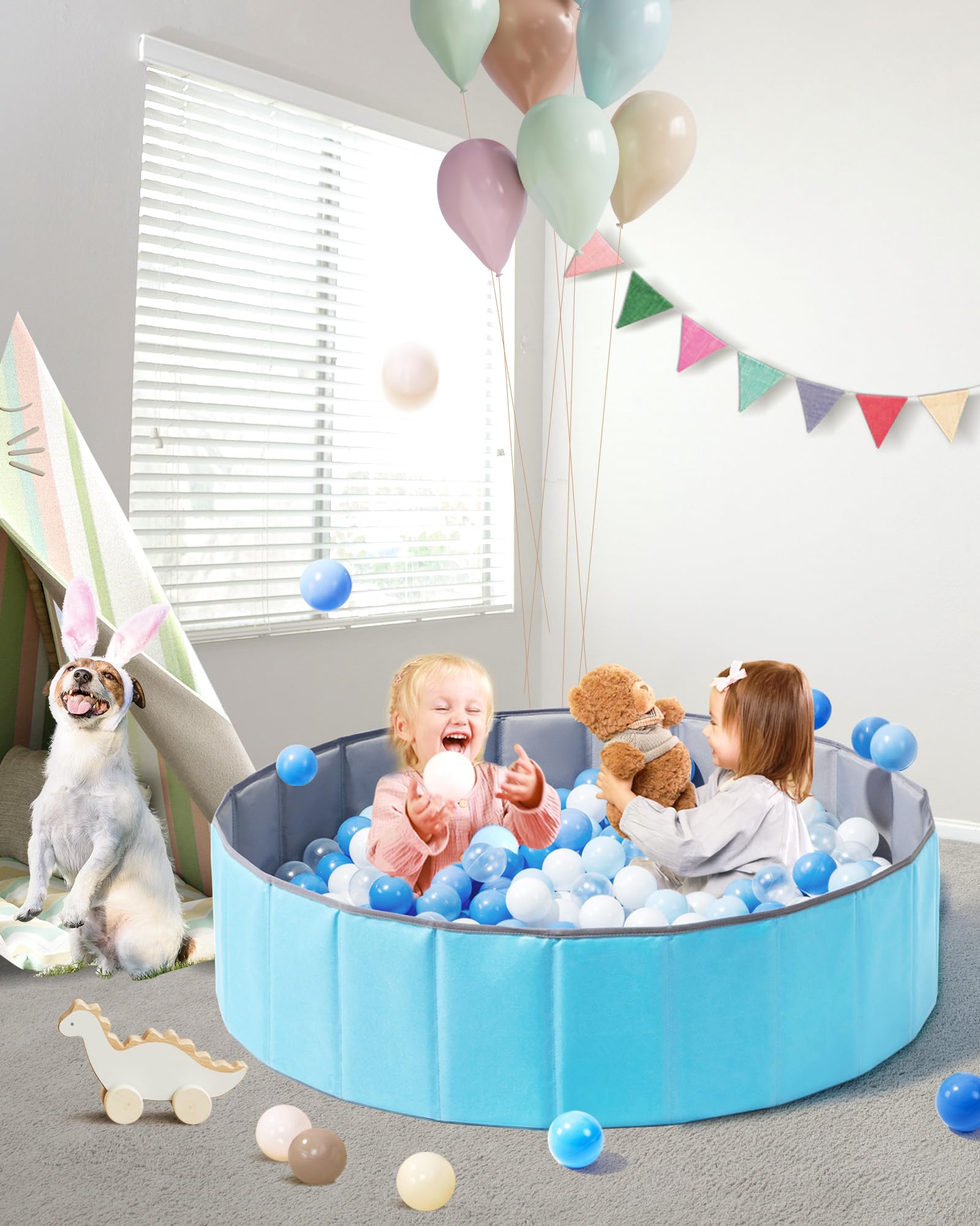 Hikiddy kiddie playpen ball pool offers a soft space for imaginative play.