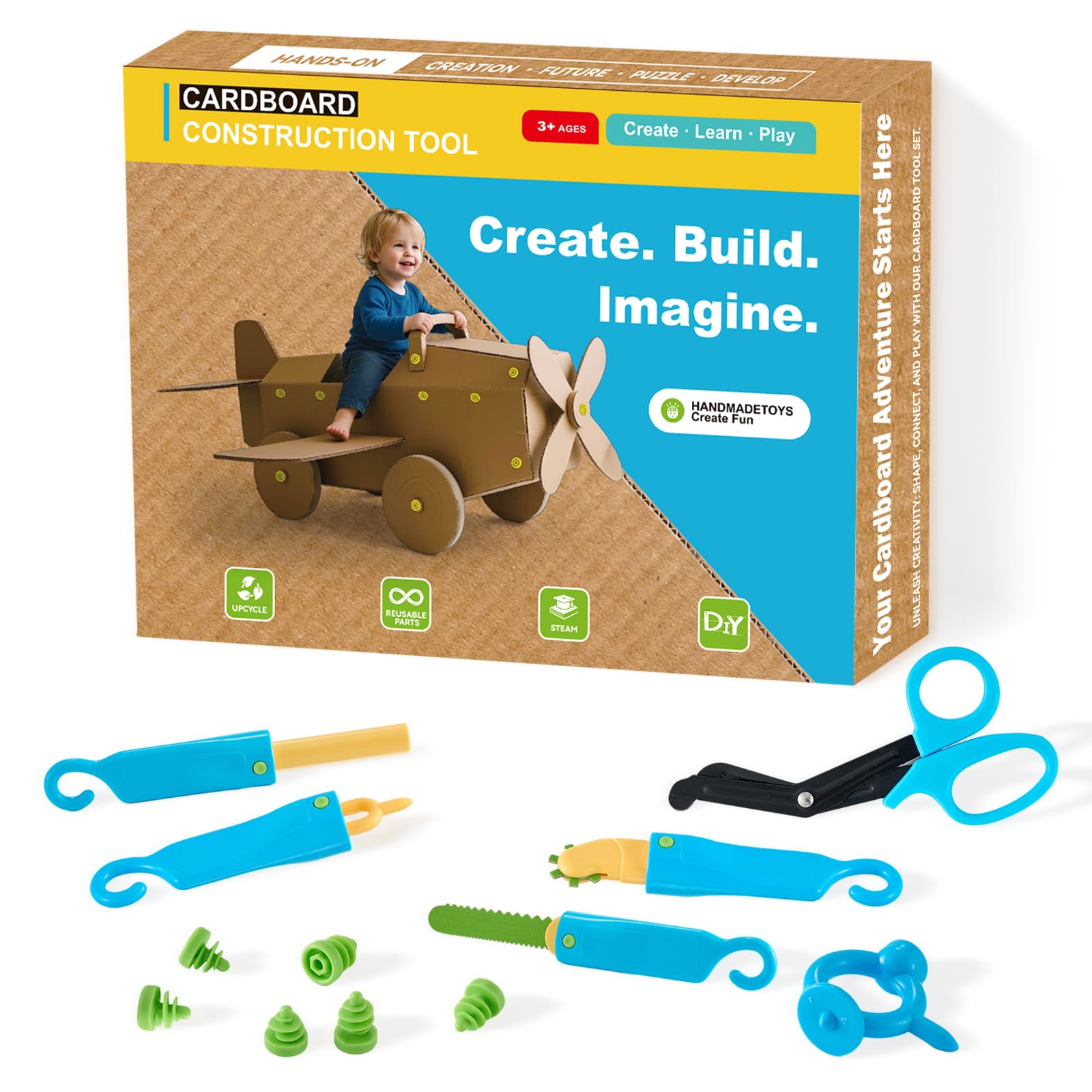 HIKISS 168-piece cardboard tools set encouraging group projects and creativity