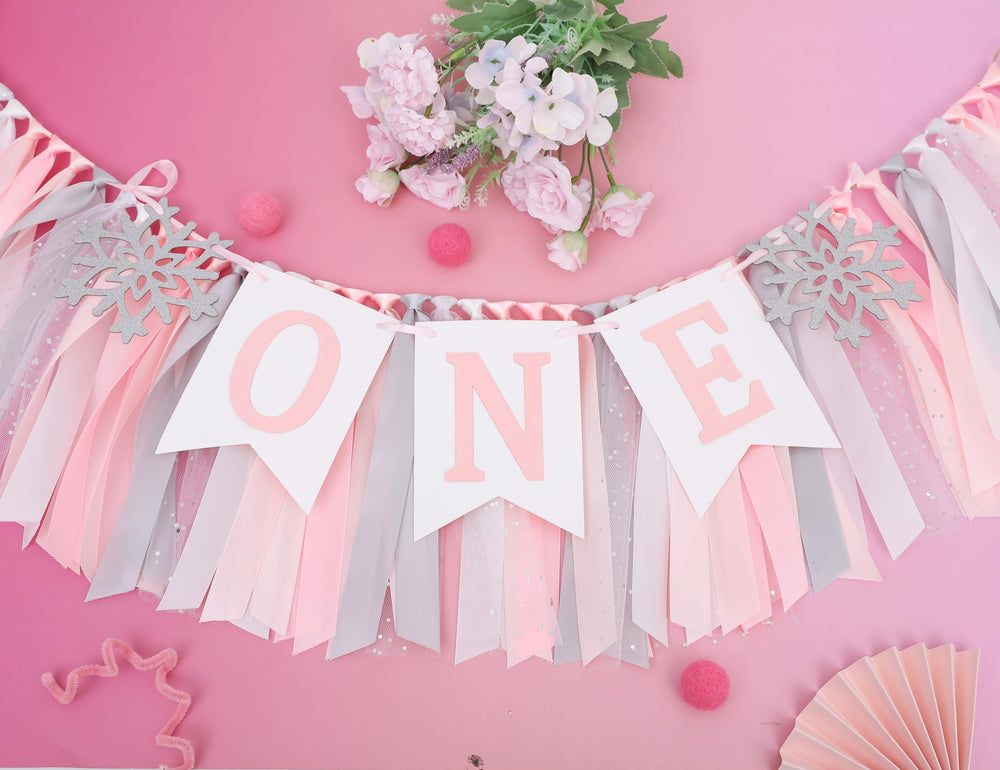 HIKLO pink snowflake banner for window valence and wall decoration