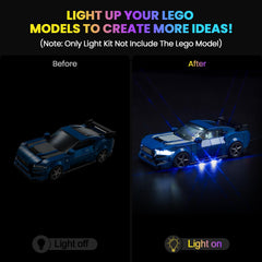 Close-up of illuminated Lego model with Hilighting kit highlighting intricate details