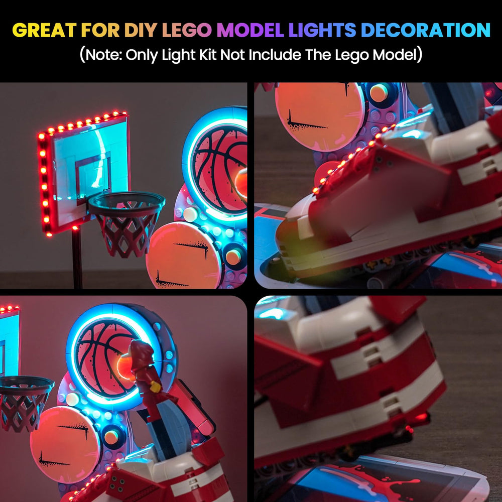 Hilighting LED light kit uses durable materials to illuminate Lego Nike Dunk Trickshot with lasting shine