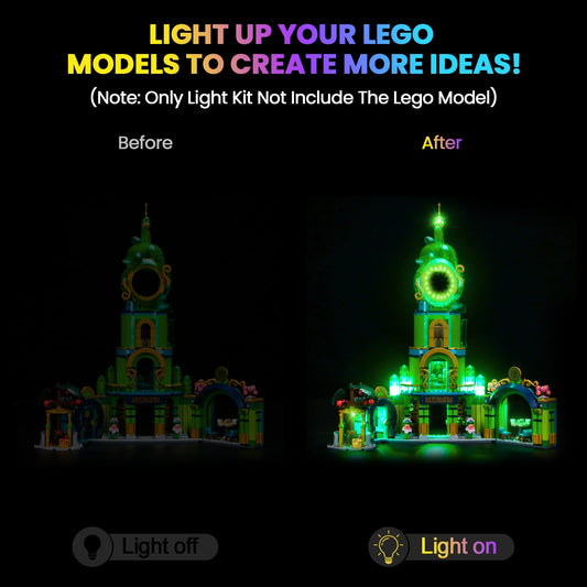 Hilighting LED light kit installation demonstrates quick setup for Lego Emerald City.