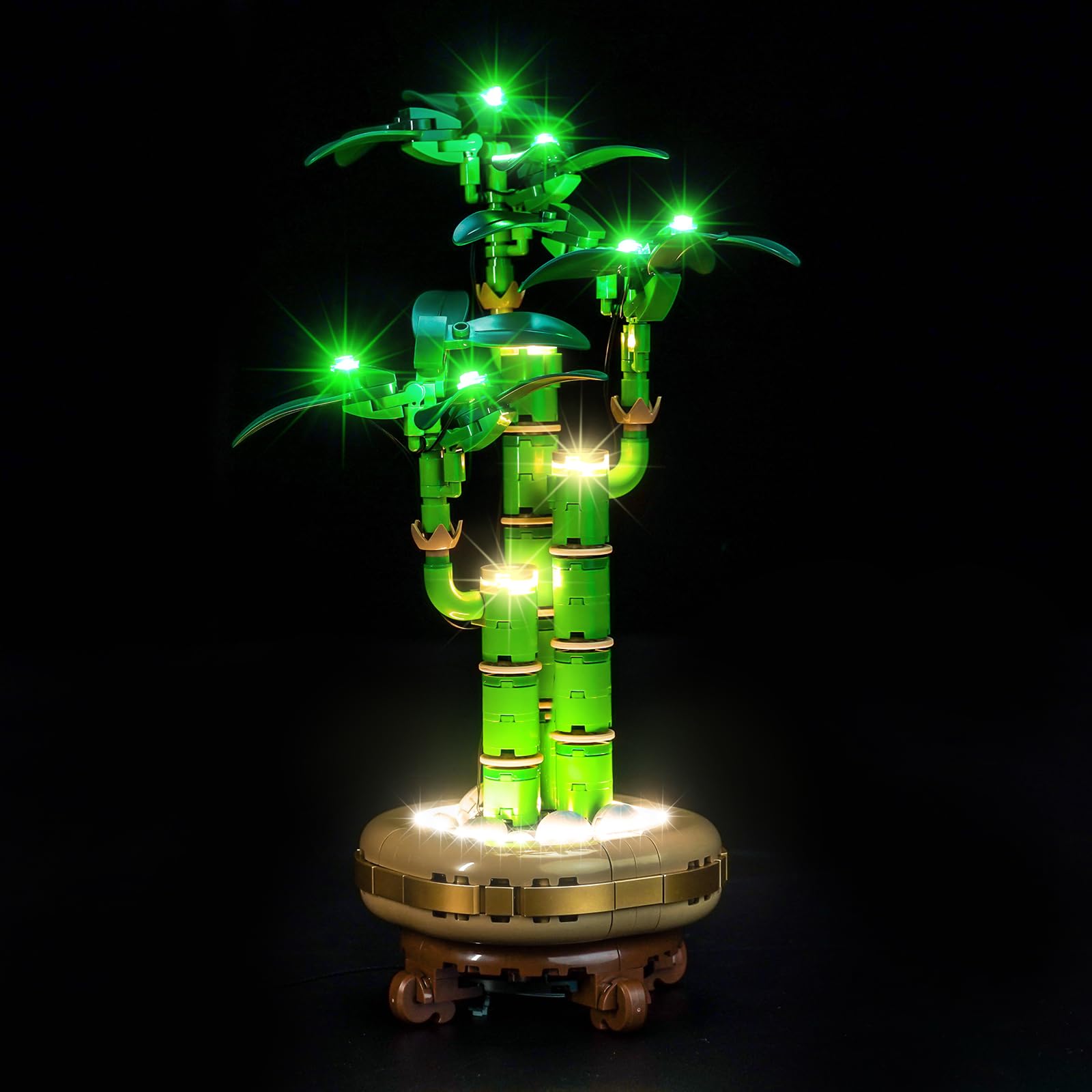 Hilighting upgraded LED light kit package cover for vibrant Lego Lucky Bamboo displays.