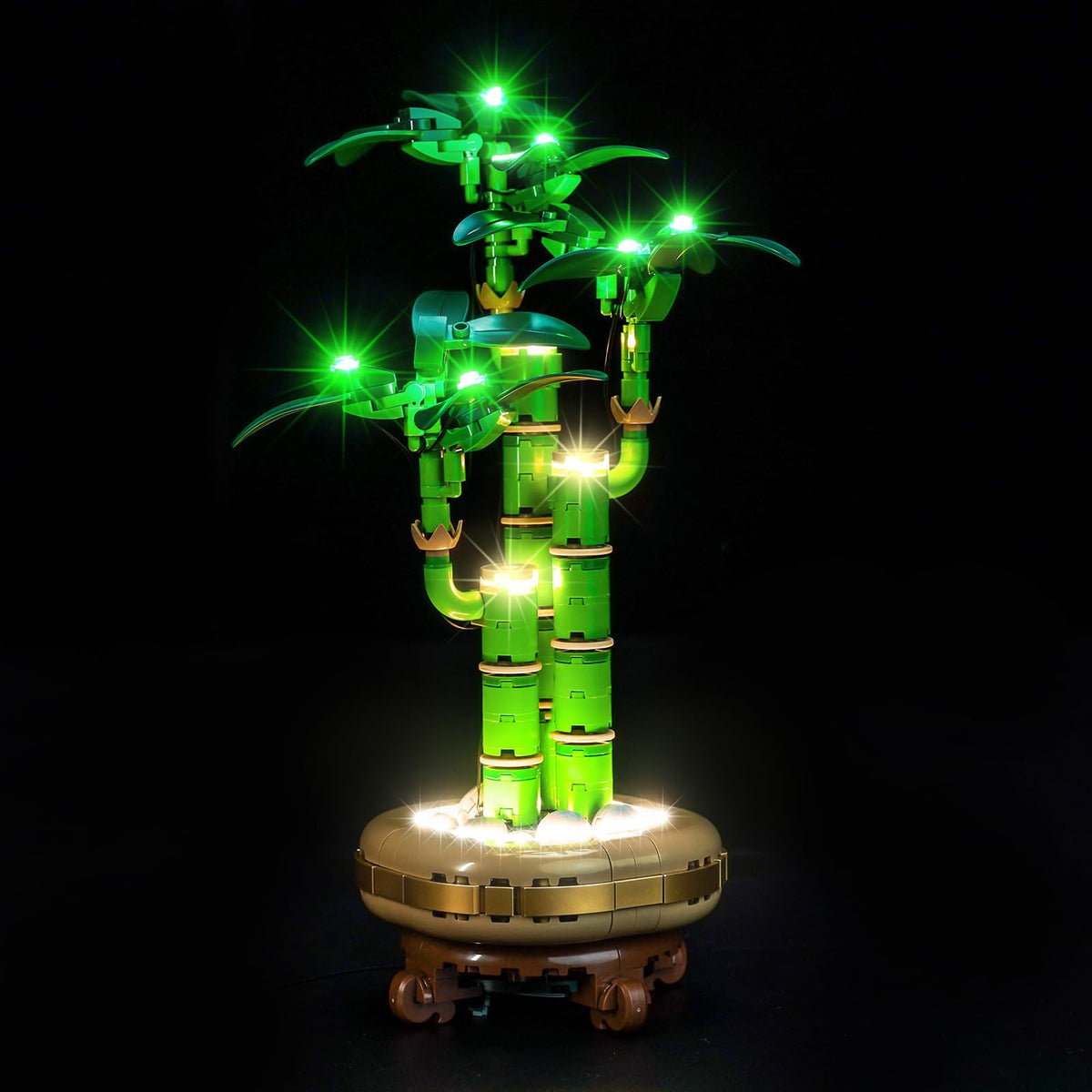 Hilighting upgraded LED light kit package cover for vibrant Lego Lucky Bamboo displays.