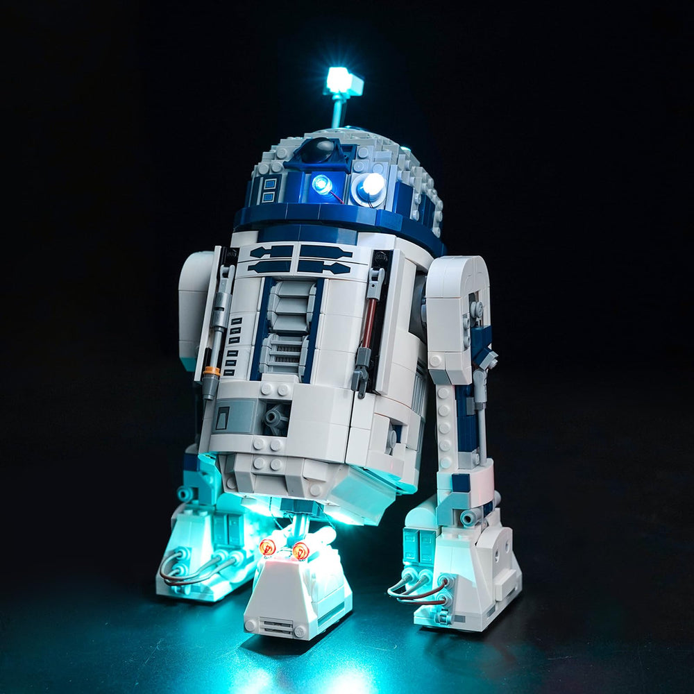 Hilighting upgraded LED light kit illuminates R2-D2 build for vivid display