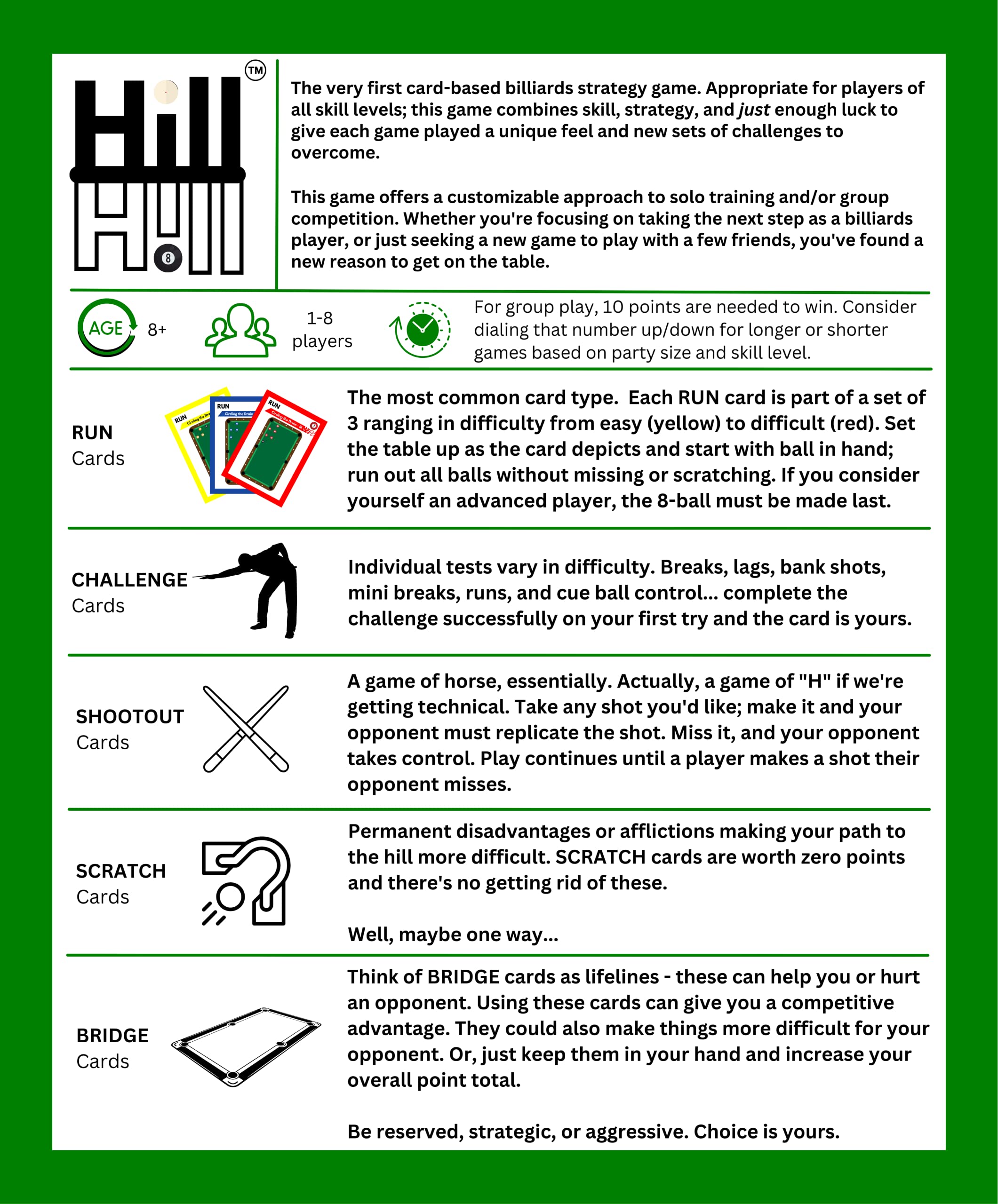 Hill Hill card play bank shot scenario guided by a card.