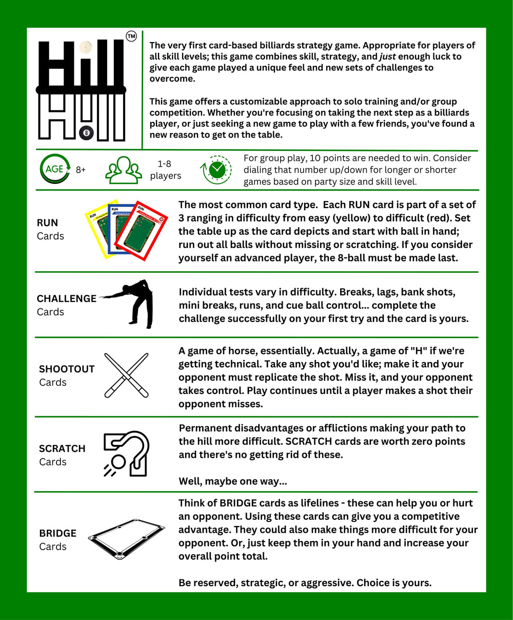 Hill Hill card play bank shot scenario guided by a card.