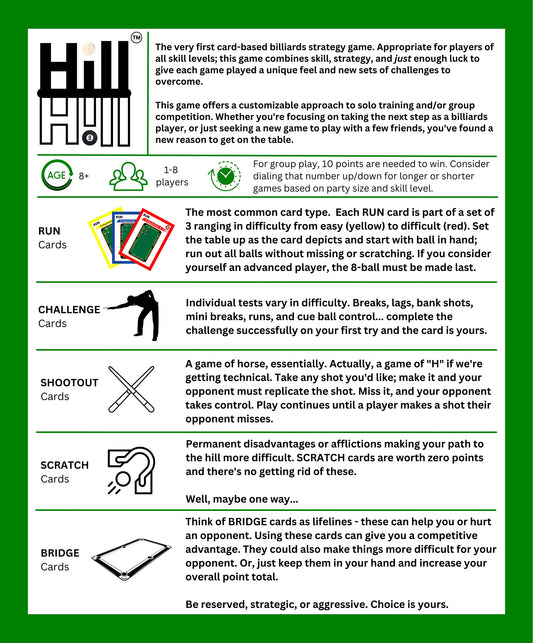 Hill Hill card play bank shot scenario guided by a card.