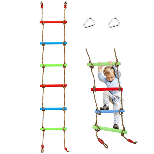 HILRITORI 7FT colorful rope ladder with non-slip EVA rungs for safe kids climbing.
