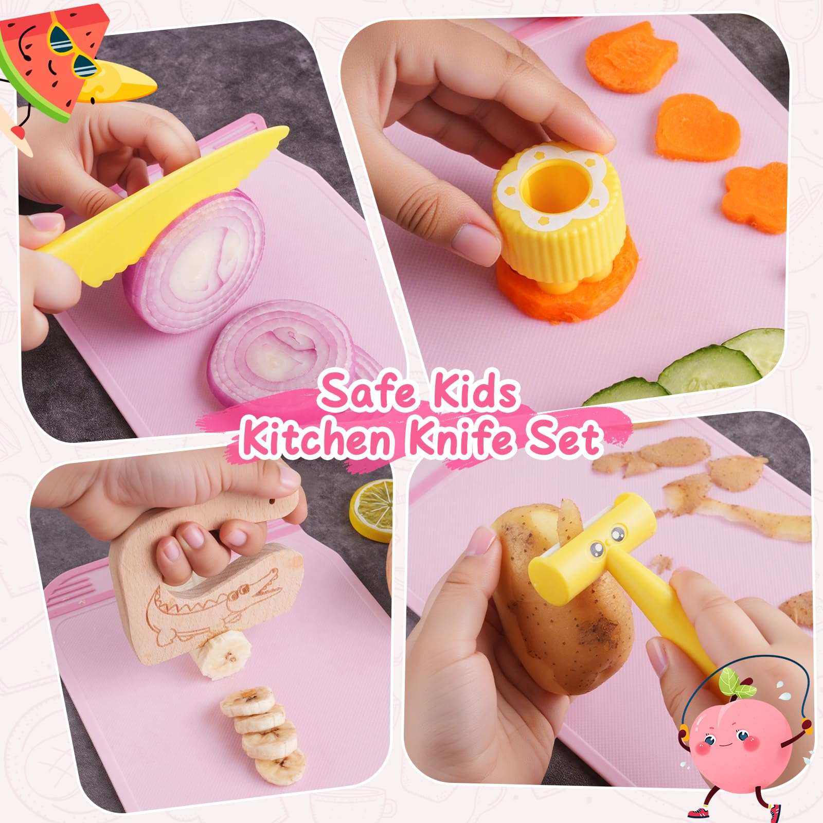 Hilsoeet plastic serrated knives pink for child-friendly slicing