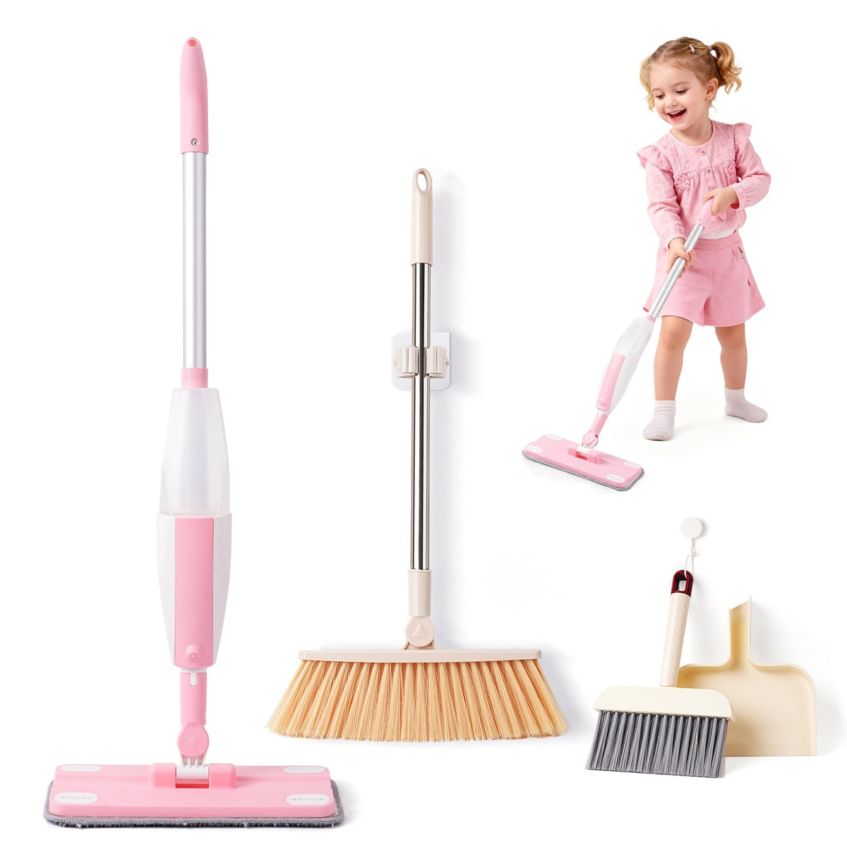 Hilsoeet broom and dustpan in action for pretend housekeeping and bonding.