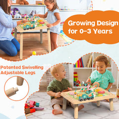 Himold table with flower toy adding color to playtime