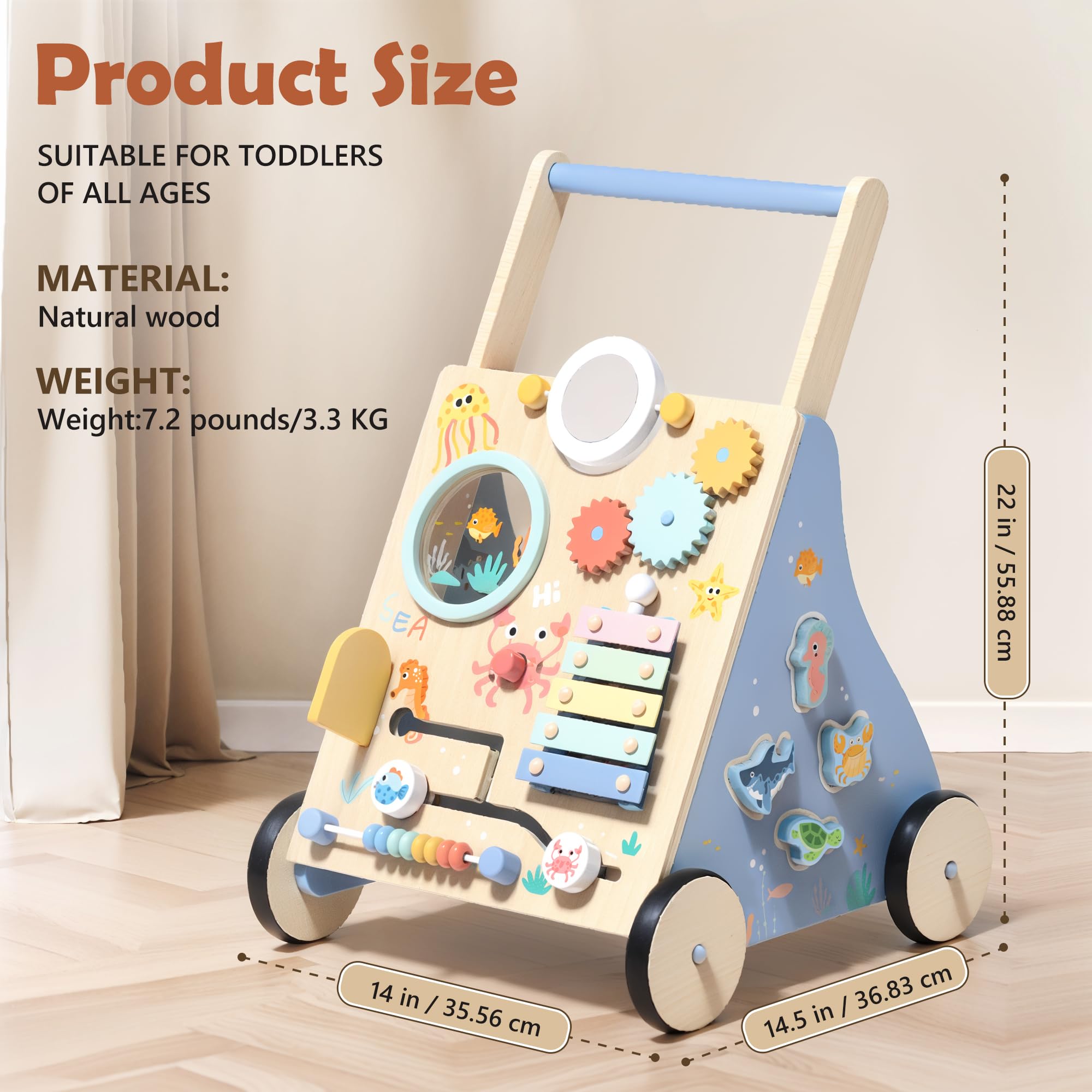 Himold wooden baby walker with anti-slip wheels supports steady pushing and floor safety