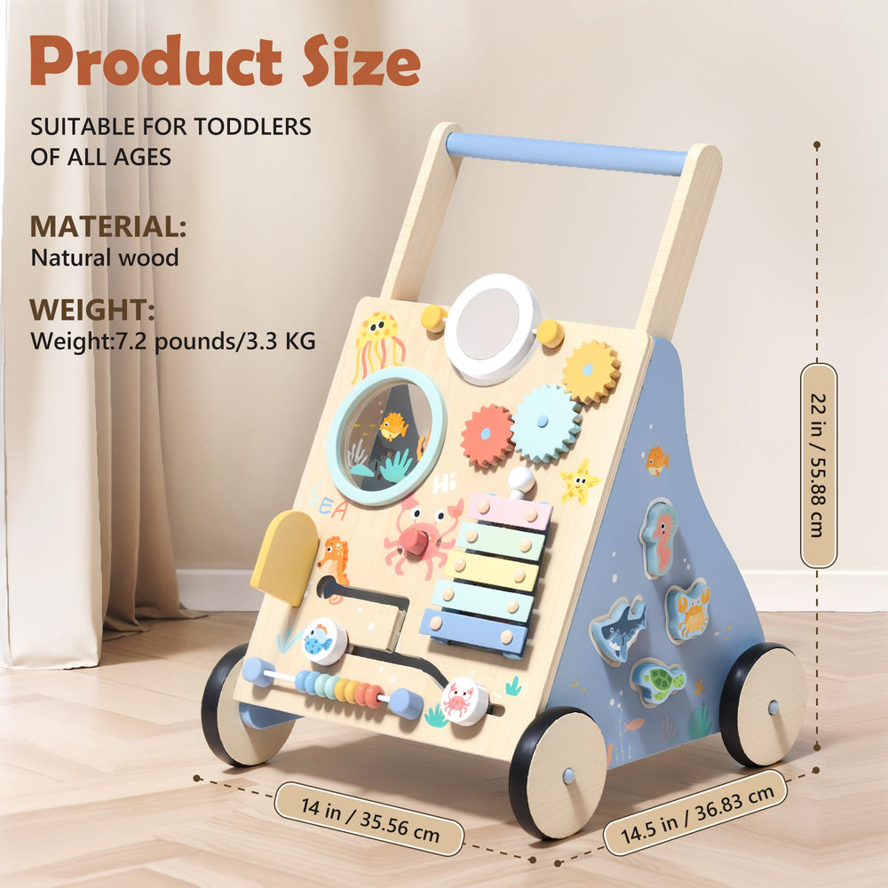 Himold wooden baby walker with anti-slip wheels supports steady pushing and floor safety