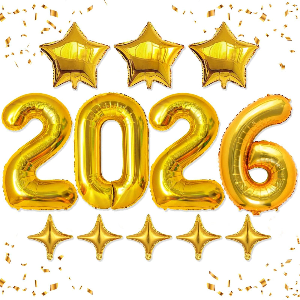 HiParty 42-inch gold 2026 number balloon centerpiece for New Year's Eve decor