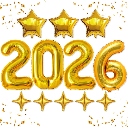 HiParty 42-inch gold 2026 number balloon centerpiece for New Year's Eve decor