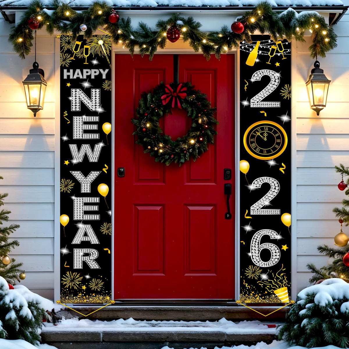 HiParty Happy New Year banner 71x12in with gold letters for elegant NYE decor