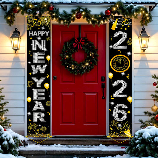 HiParty Happy New Year banner 71x12in with gold letters for elegant NYE decor