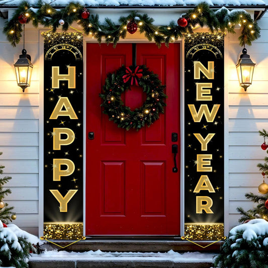 HiParty Happy New Year banner with golden rods, ideal for eye-catching entryway décor.