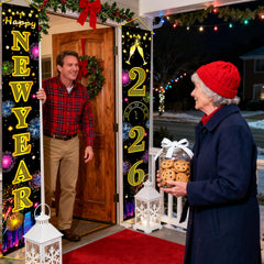 HiParty door entrance decor with NYE banner.