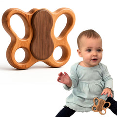 HIPPO TOYS wooden baby rattle beechwood close-up showing natural texture for safe exploration
