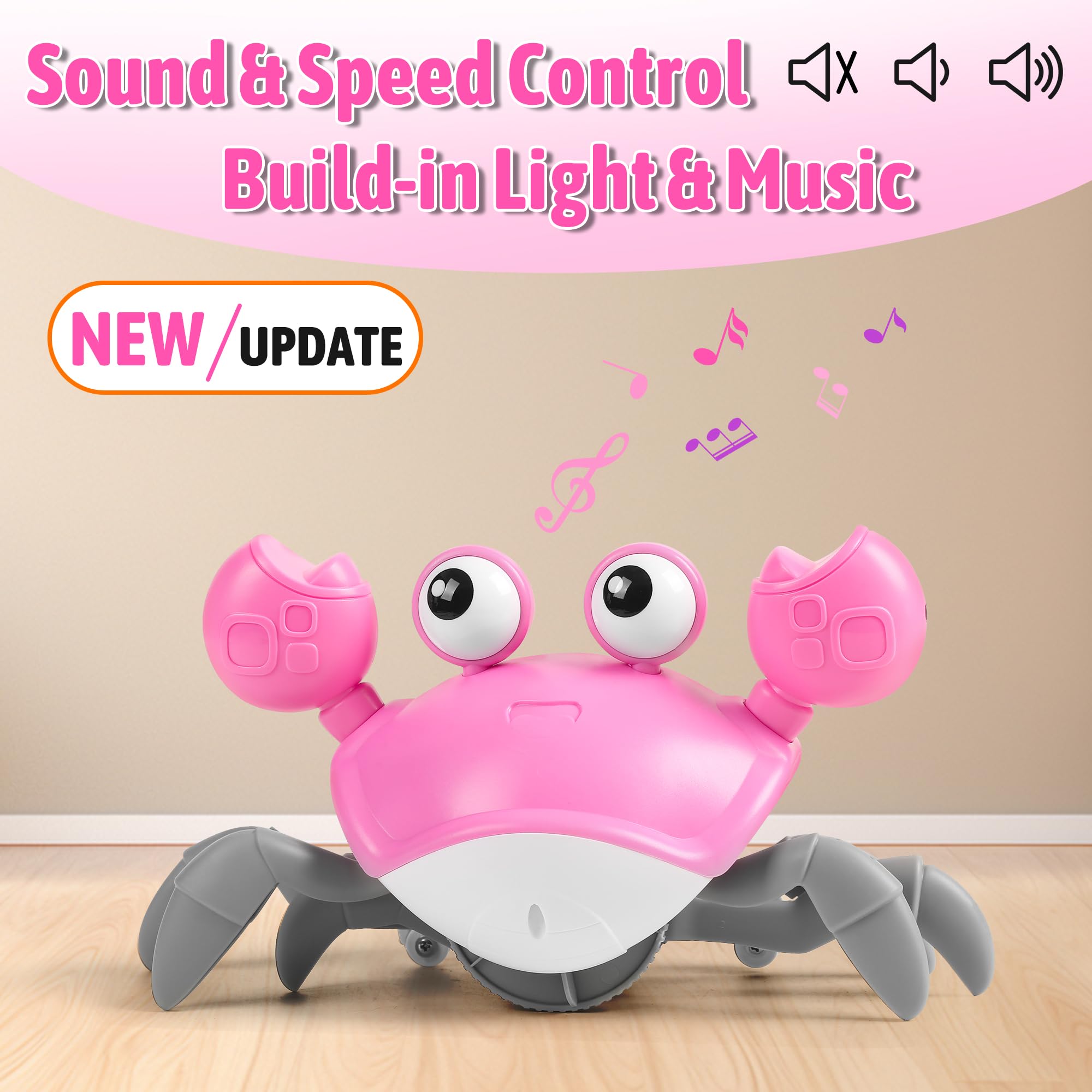 Hirger Crawling Crab Toy with music and lights captivates infants during play.
