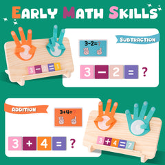 Hirger flash cards encourage quick math recall and visual matching.