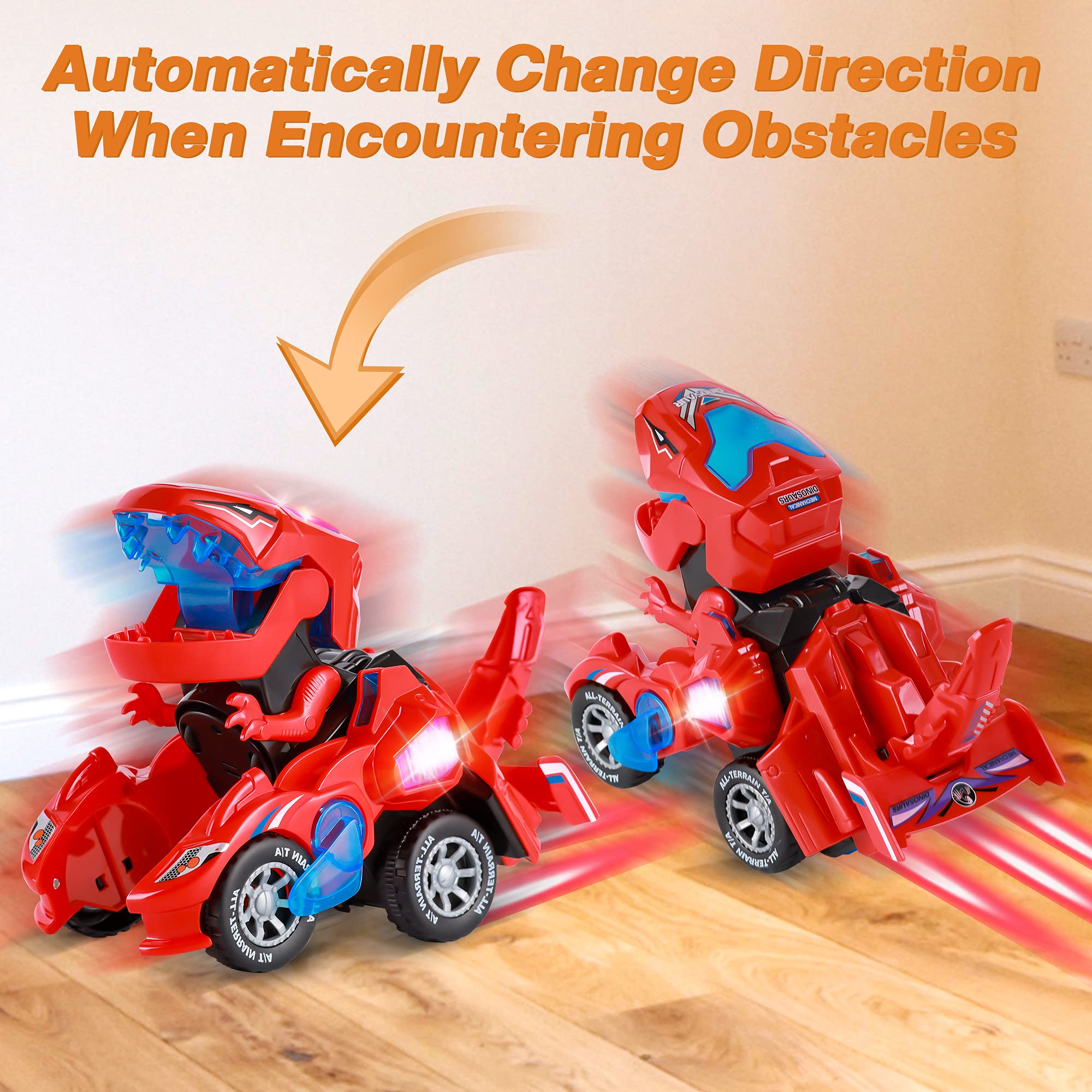Hirger transforming dinosaur car in dino-mode, encouraging imaginative play.