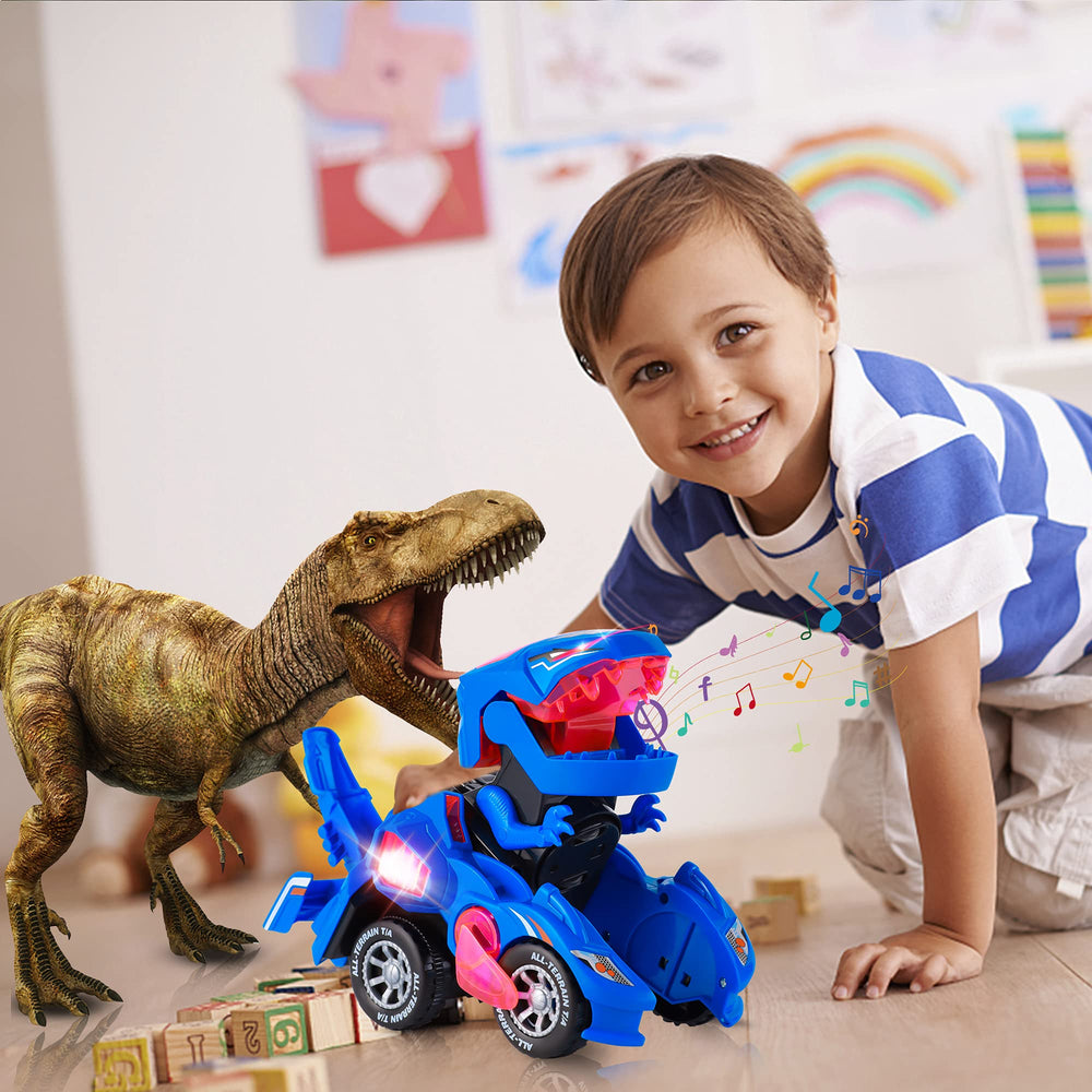 Hirger Transforming Dinosaur Car LED lights illuminate playtime with colorful effects.
