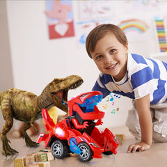 Hirger transforming dinosaur car with LED lights for vibrant play.