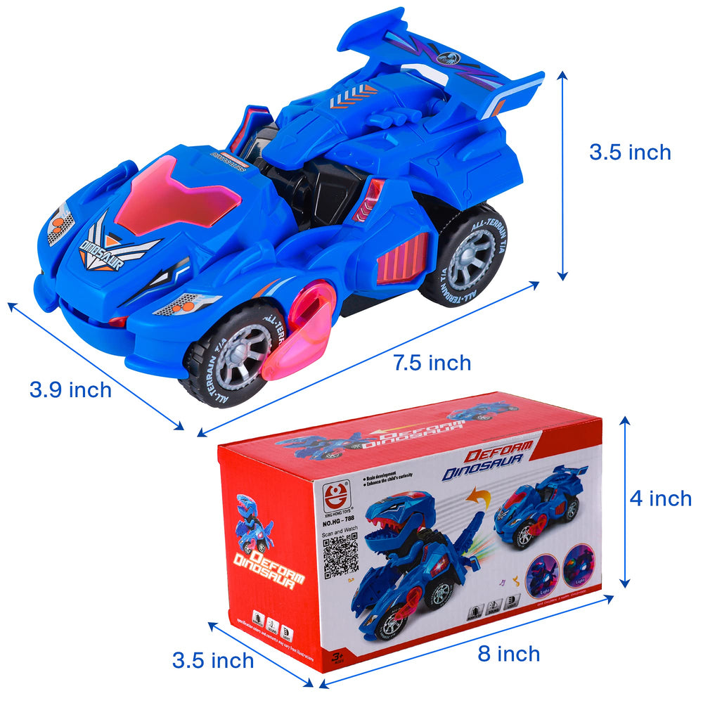 Hirger Transforming Dinosaur Car requires 3 AA batteries powering lights and sounds for longer play.