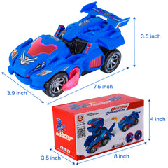 Hirger Transforming Dinosaur Car requires 3 AA batteries powering lights and sounds for longer play.