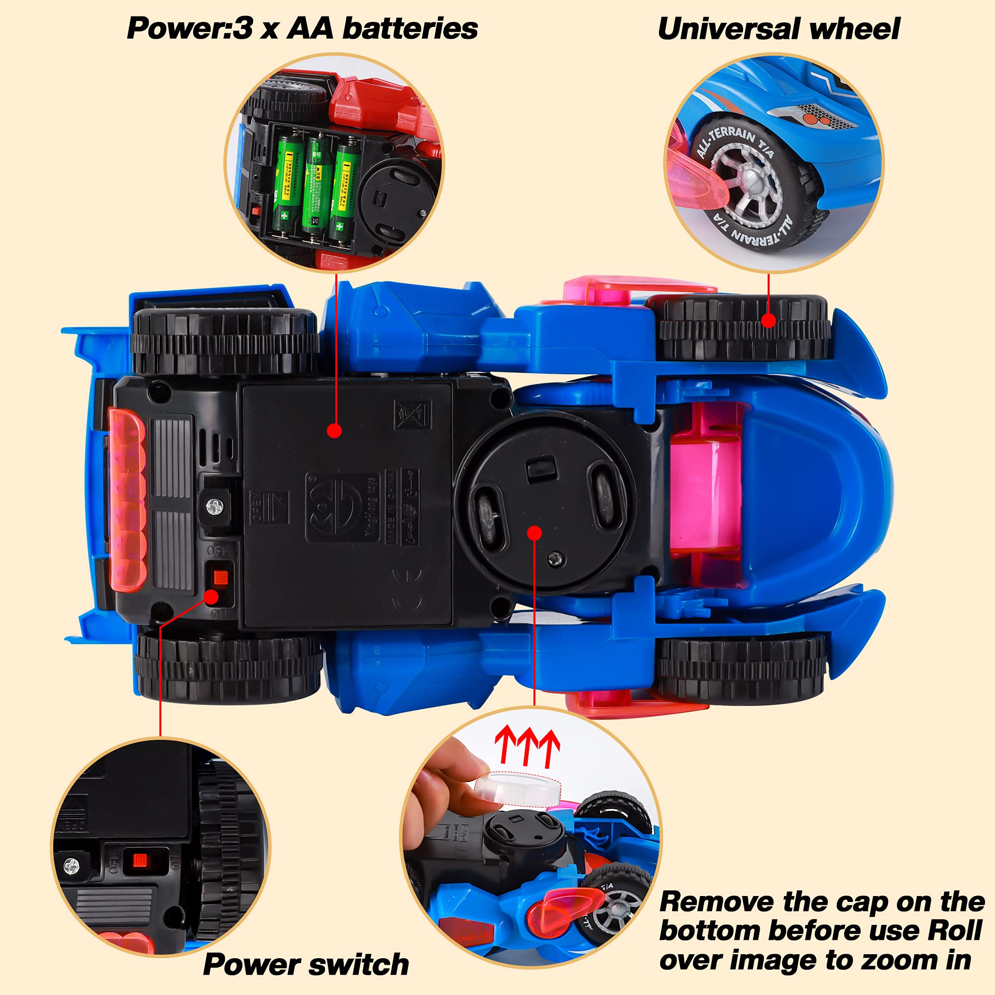 Hirger Transforming Dinosaur Car overcomes obstacles with fun autonomous direction changes.