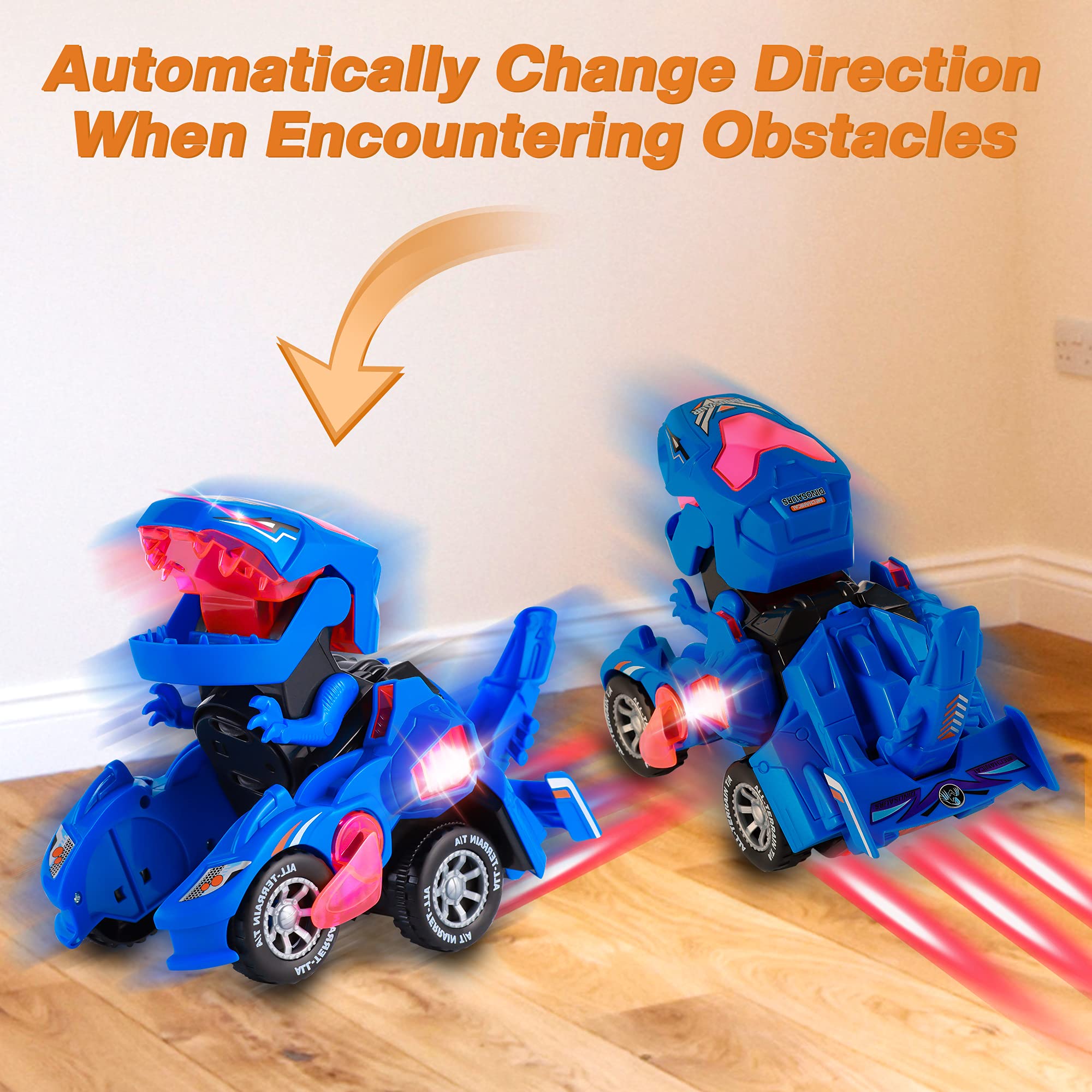 Hirger Transforming Dinosaur Car side view demonstrates auto-switching action that keeps kids engaged.