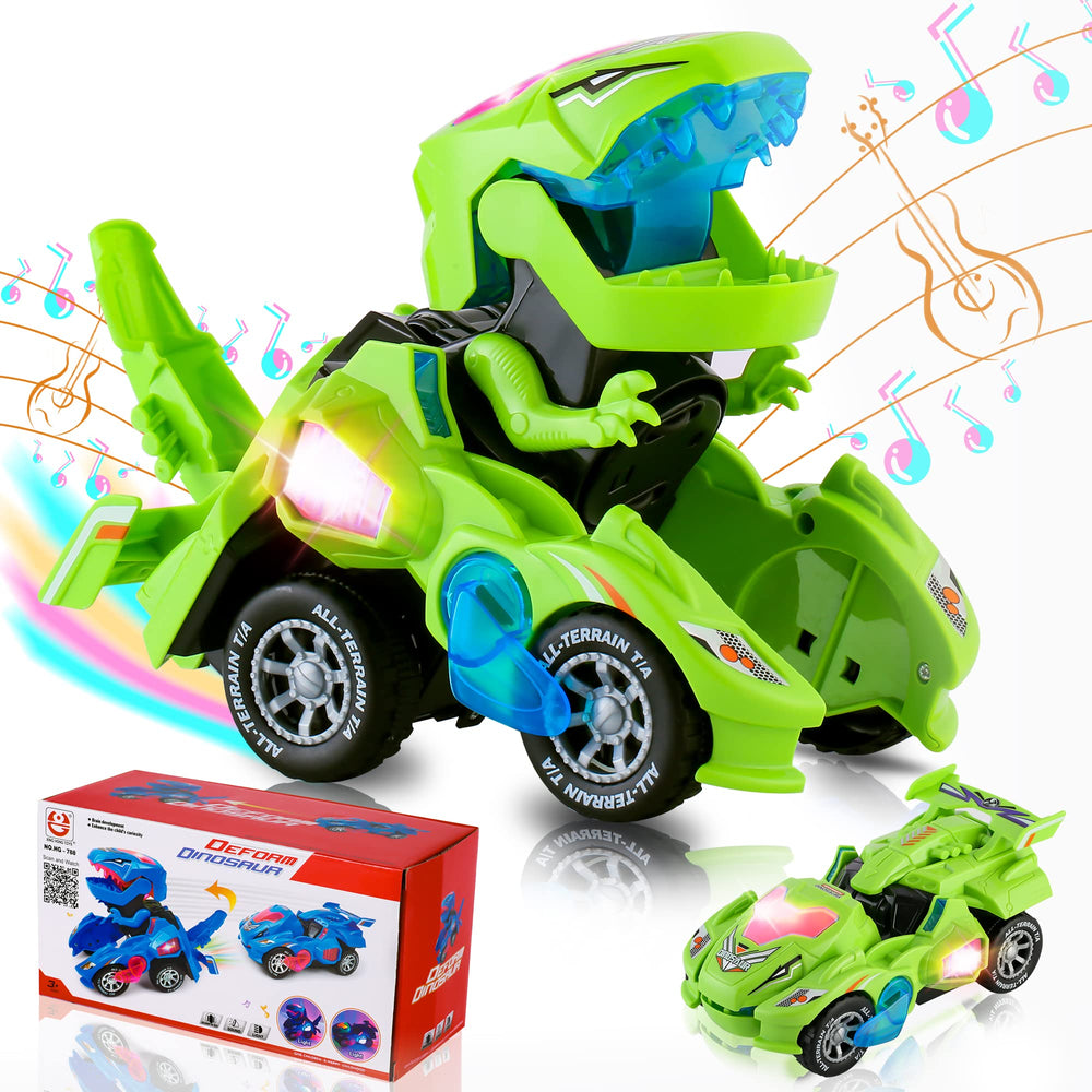 Hirger transforming dinosaur car toy front view shows dual-mode play and easy conversion