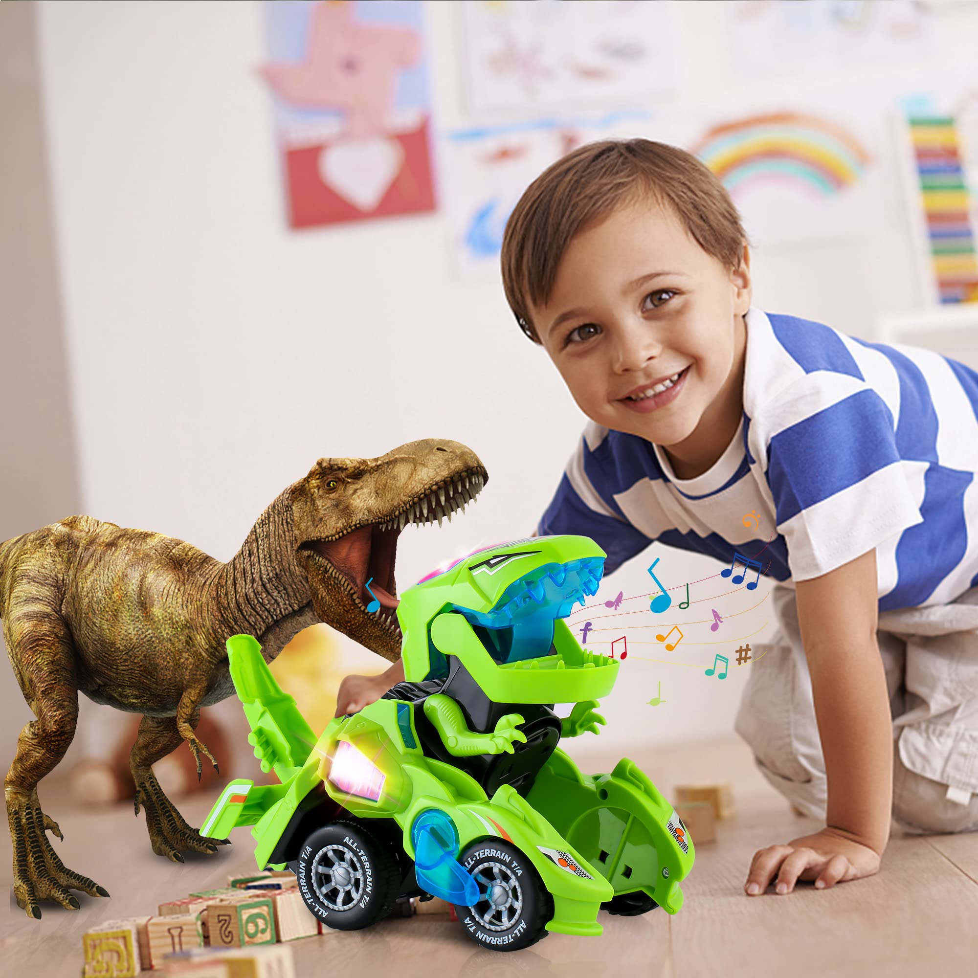 Hirger transforming dinosaur car toy LED lights and sound create immersive play moments