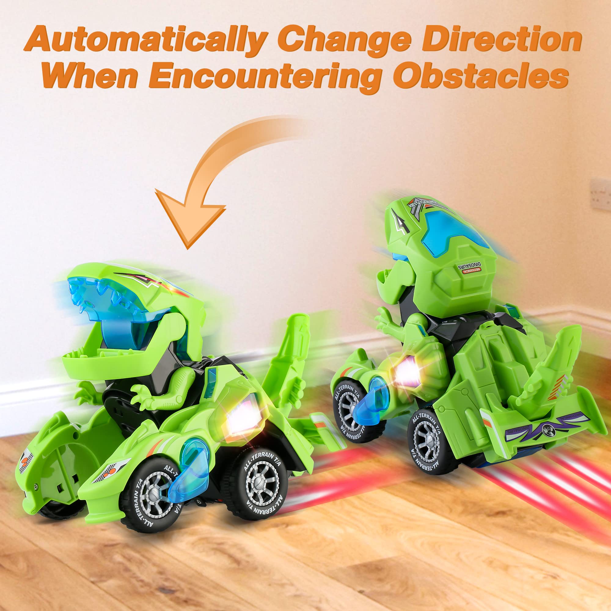 Hirger transforming dinosaur car toy side angle highlights seamless car-dino transformation