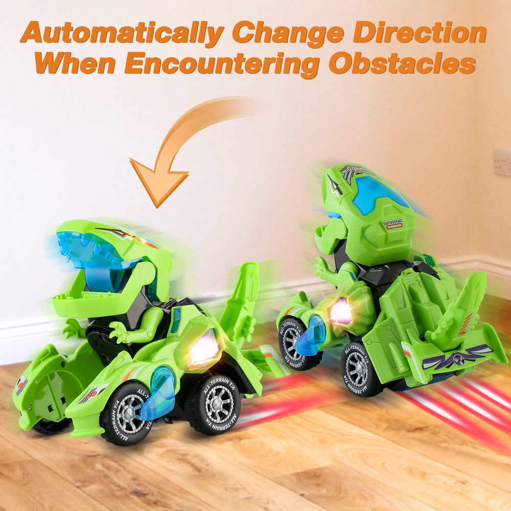 Hirger transforming dinosaur car toy side angle highlights seamless car-dino transformation