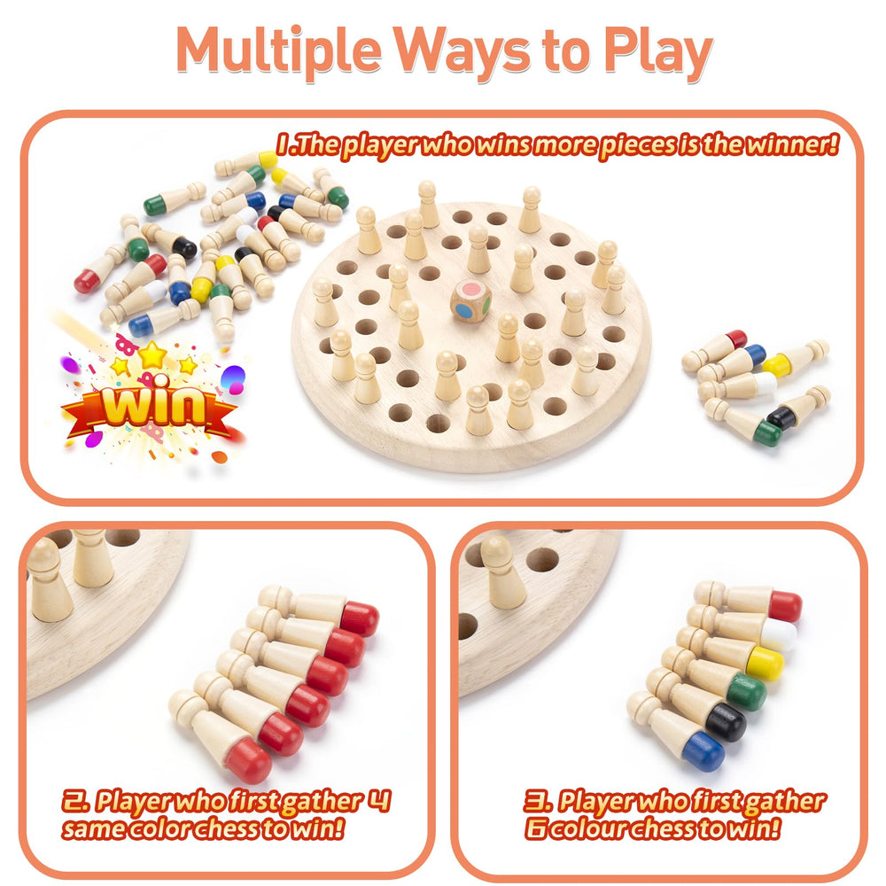 Hirger wooden memory chess pegs in vibrant colors for memory challenges.