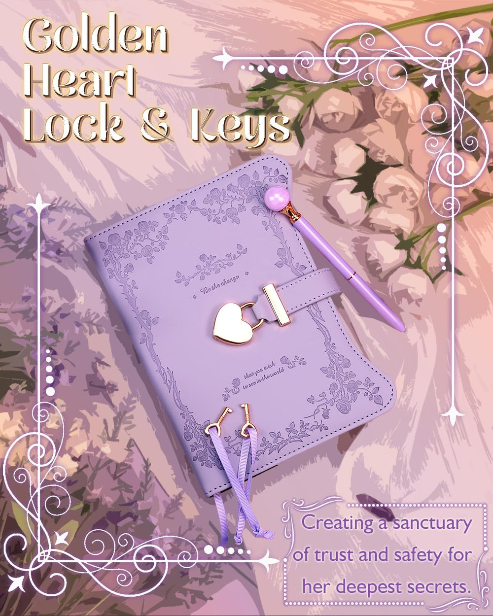 hi!SCI diary with soft padded faux leather and pearl pen ready for writing