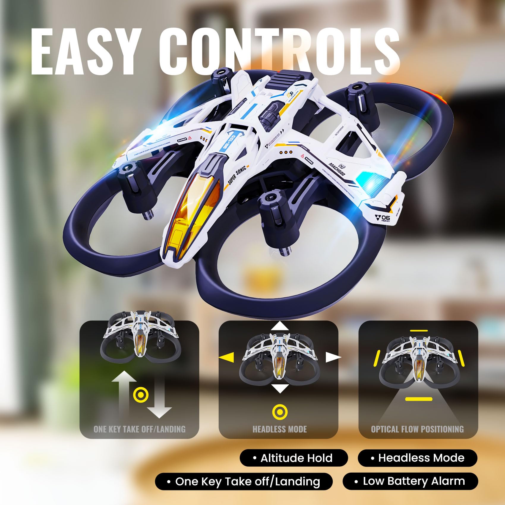 HISINGY MACH 500 indoor quadcopter with protective guards for safe learning.