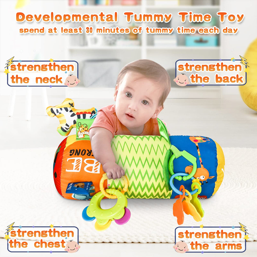 HISTOYE detachable rattles featuring zoo animals engage baby during tummy time.