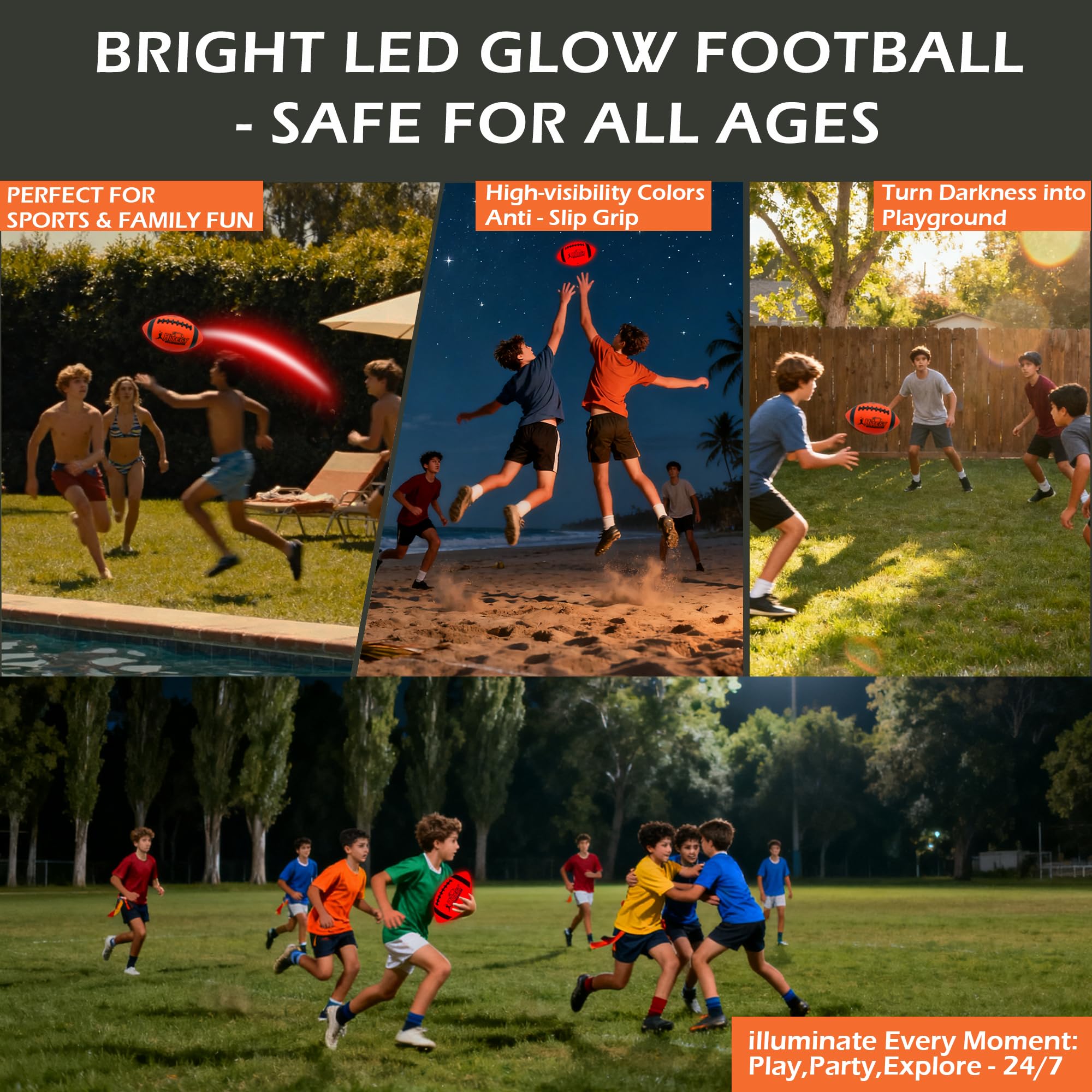 HITEGY Durable water-resistant glow football withstands rough night play with bright illumination.