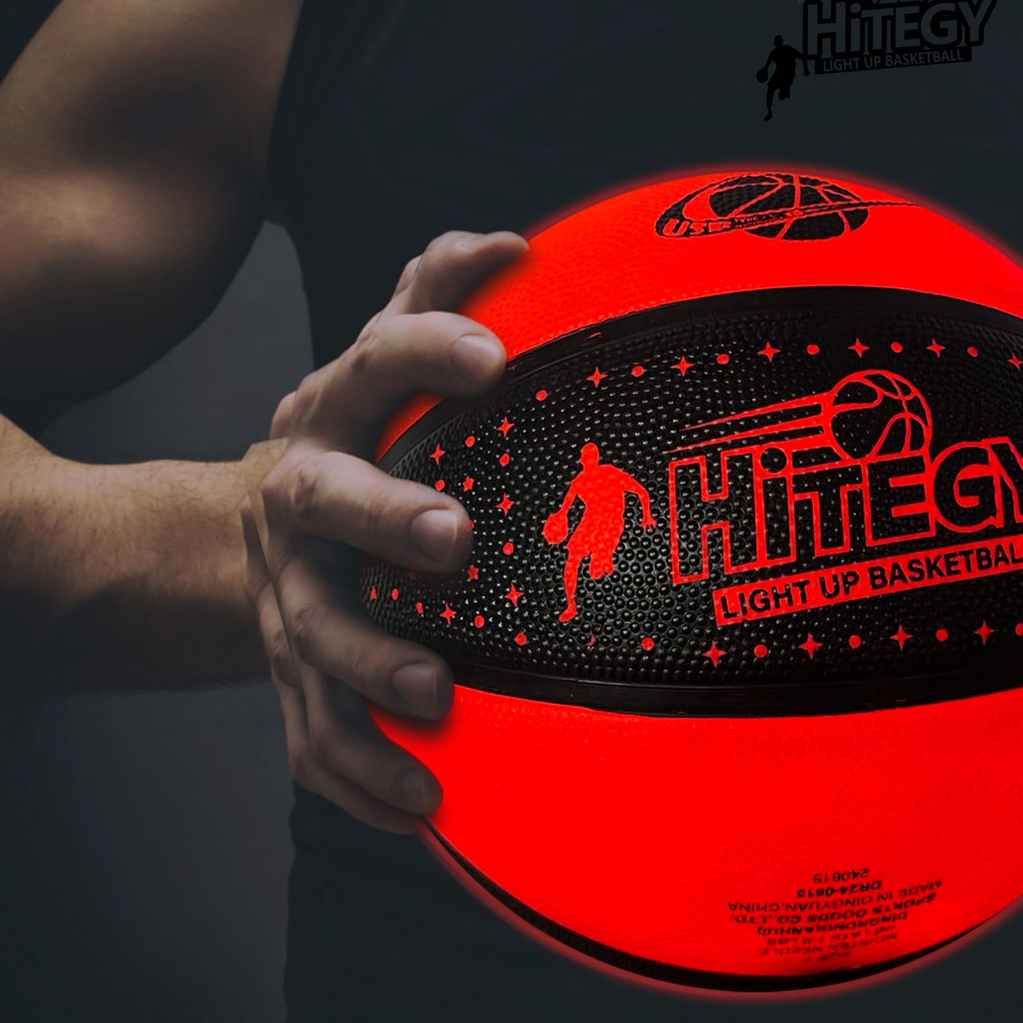 HITEGY Glow Basketball with star light boosts night play and visibility on the court.