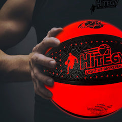 HITEGY Glow Basketball with star light boosts night play and visibility on the court.