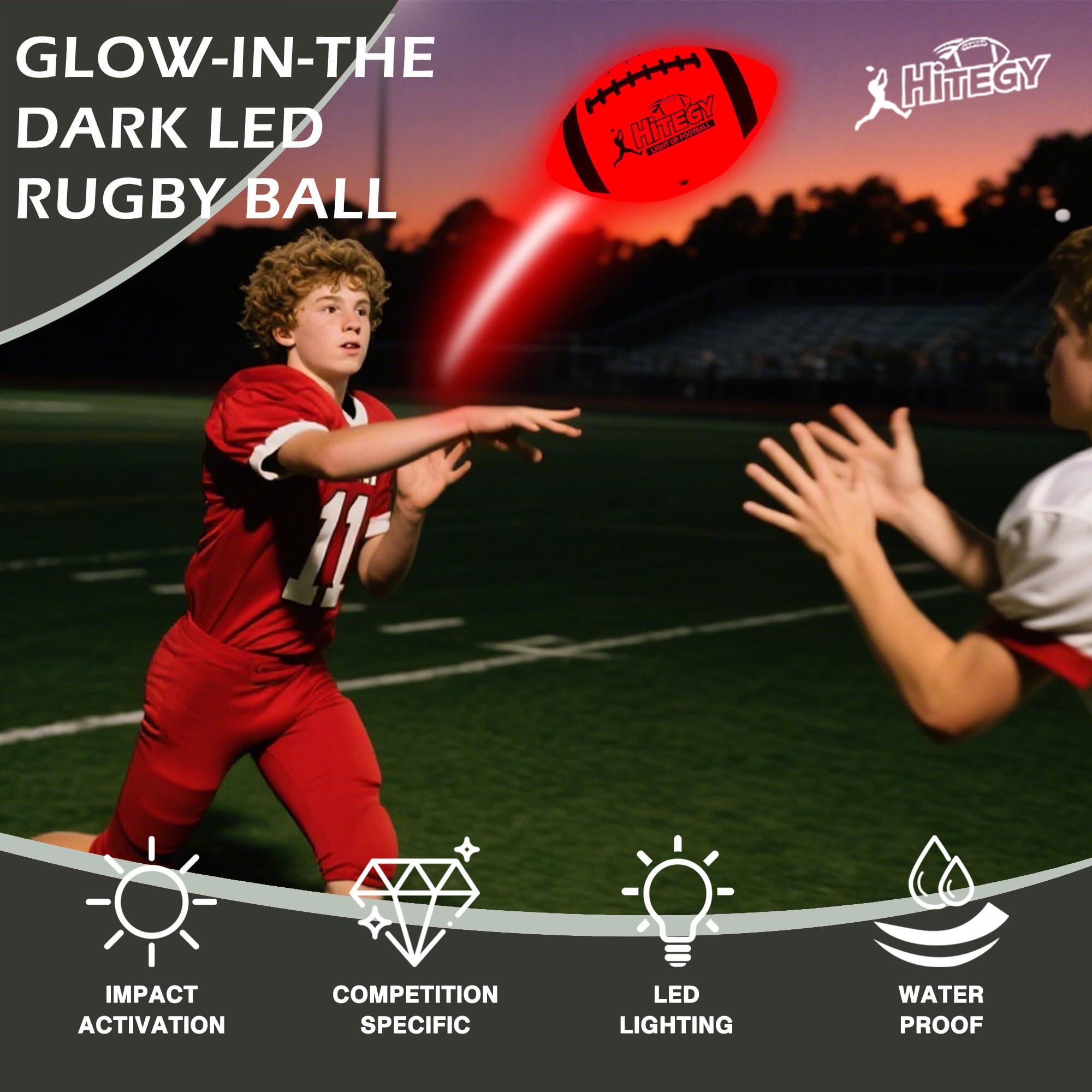 HITEGY Glow Football official size 6 ideal for dusk games and regulation feel.