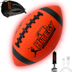 HITEGY Glow Football illuminates the night for backyard play.