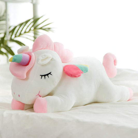 hitoshe unicorn plush with a smiling expression, friendly bedtime companion
