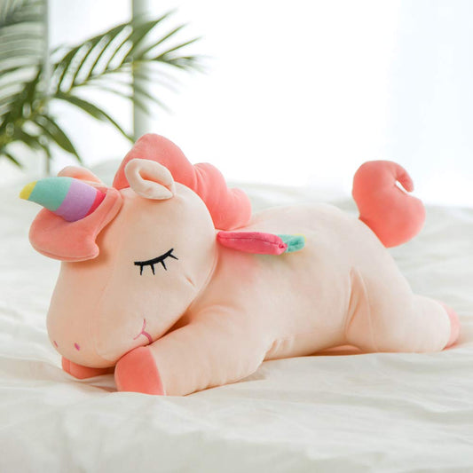 Hitoshe soft velvet unicorn pillow pink closeup for cozy resting