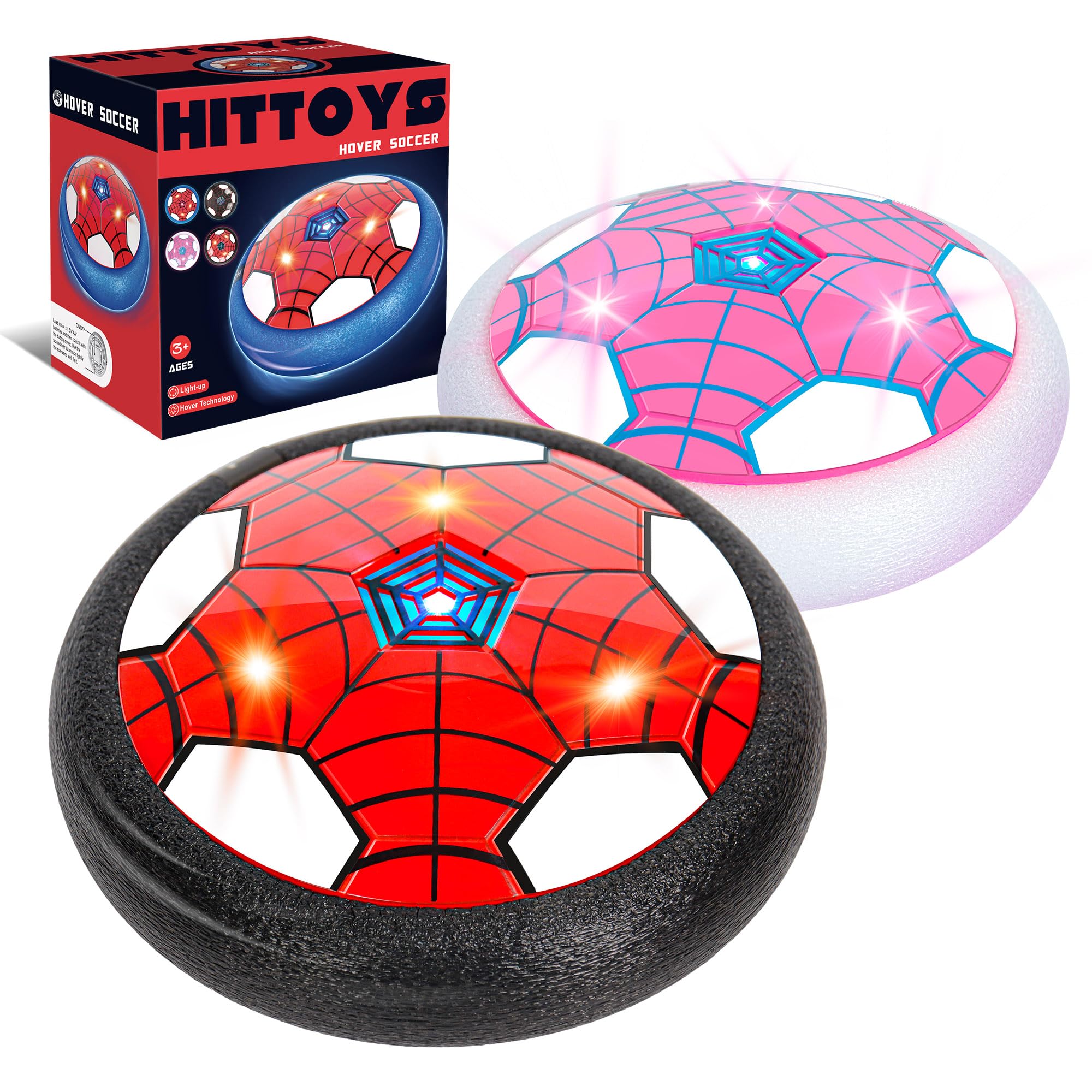 HitToys hover soccer ball 2-pack with LED lights for exciting indoor play.